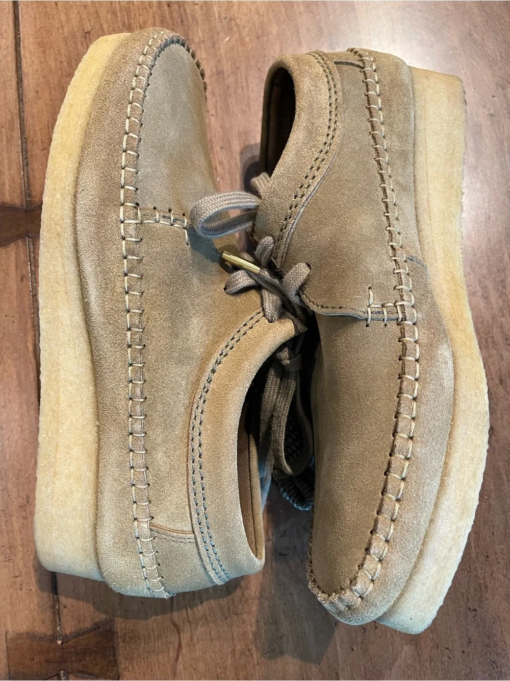 Clarks Suede Lace-Up Moccasin in Light Khaki